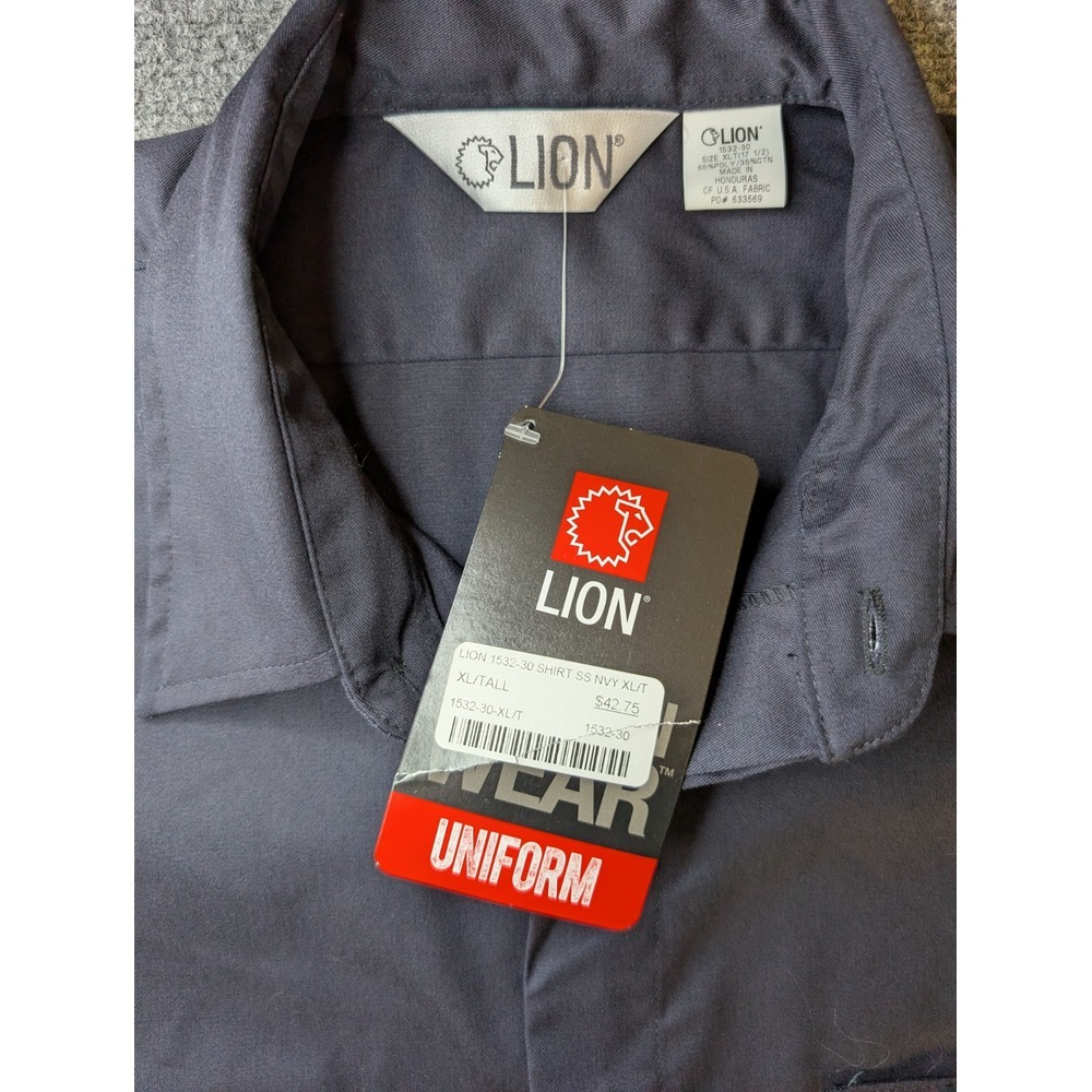 NWT Lion Uniform Shirt Short Sleeve Shirt Navy Blue Hidden Button Size XLT Tall - Picture 2 of 4